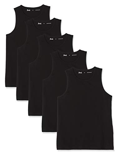 Marca Amazon - find. Camiseta de Tirantes con Cuello Redondo Hombre, Pack de 5, Multicolor (5 X Black), M, Label: M