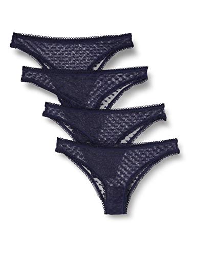 Marca Amazon - Iris & Lilly Braga de Bikini de Rejilla Mujer, Pack de 4, Azul (azul marino)., XL, Label: XL