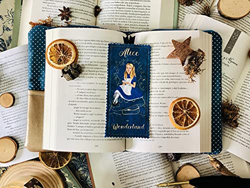 Marcapáginas de tela de Alicia en el País de las Maravillas y Gato de Cheshire. Regalo ideal para adolescentes, lectores, bookworms, estudiantes (Alicia)