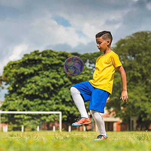 MARIJEE Balón Fútbol, Balones de Fútbol LED Reflectantes Brillantes Bolas de Fútbol PU Reflectante Fútbol de Noche Brillante para Exteriores para Niños/Adultos Entrenando para Jugar