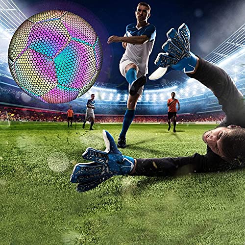 MARIJEE Balón Fútbol, Balones de Fútbol LED Reflectantes Brillantes Bolas de Fútbol PU Reflectante Fútbol de Noche Brillante para Exteriores para Niños/Adultos Entrenando para Jugar