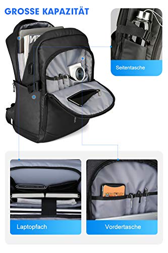 MARK RYDEN Mochila para portátil Antirrobo Mochila de Negocios Impermeable para Hombre Mochila Escolares con Puerto de USB para Ordenador 15.6 Pulgadas (Negro 3.0)