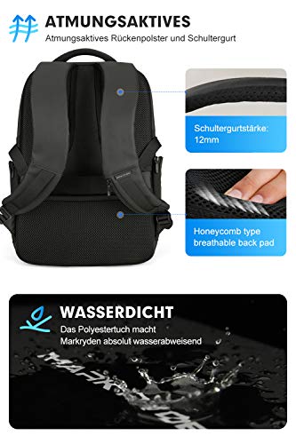 MARK RYDEN Mochila para portátil Antirrobo Mochila de Negocios Impermeable para Hombre Mochila Escolares con Puerto de USB para Ordenador 15.6 Pulgadas (Negro 3.0)