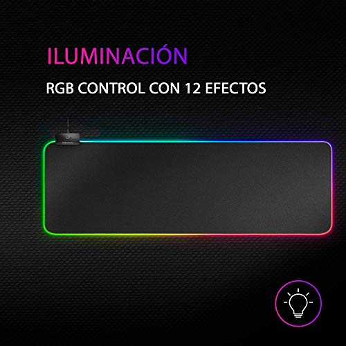 Mars Gaming MMPRGB2 XXL, Alfombrilla Ratón 800x300x4mm, RGB 12 modos, 2 USB 2.0, Negro