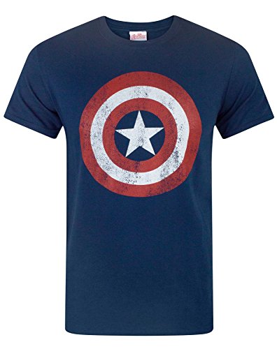 Marvel hombre Captain America Distressed Shield Camiseta XXX-Large Azul