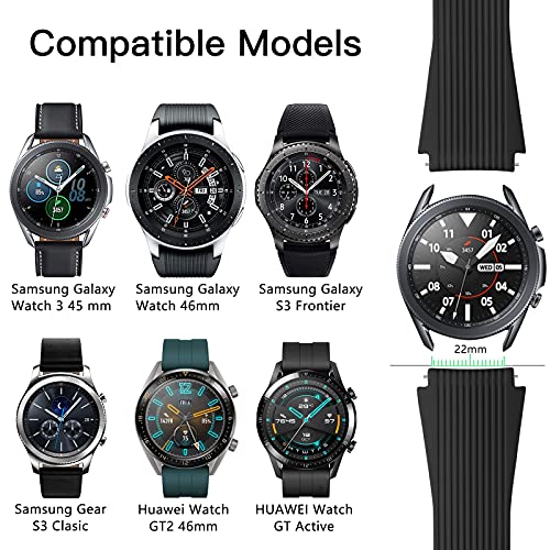 Mastten Correa de Silicona de 22mm Compatible con Samsung Galaxy Watch 3 45mm/Galaxy Watch 46mm/Gear S3 Frontier/Classic, Correas de Repuesto de Pulsera Deportiva de Silicona Suave, Negro