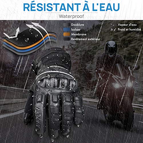 MAXAX Guantes de moto de invierno Aprobados por la CE, 2KP Guante de moto de invierno aprobado, impermeable y térmico, cuero y textil genuino, multi-refuerzo y protección, mujeres y hombres