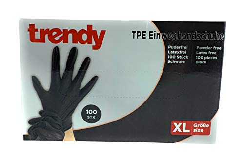 MC-Trend - 100 guantes desechables de TPE, color negro, sin polvo, sin látex, en caja dispensadora, extra-large