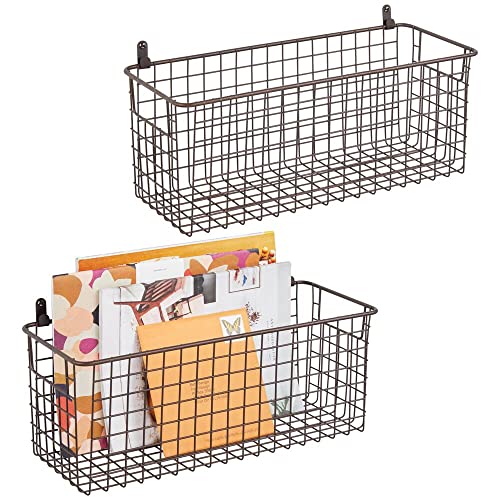 mDesign Juego de 2 estantes de pared de metal – Estantería de rejilla mediana para pasillo, dormitorio, etc. – Organizador de cartas, carteras, gafas de sol o accesorios de baño – color bronce