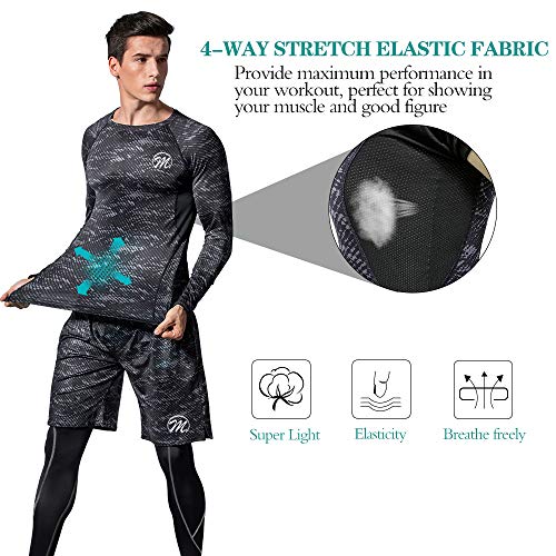 MEETEU Compresión Ropa Deportiva Baselayer Hombre, Secado Rápido Camiseta de Compresion，Gym Pantalones Corto Leggings Short para Running Fitness