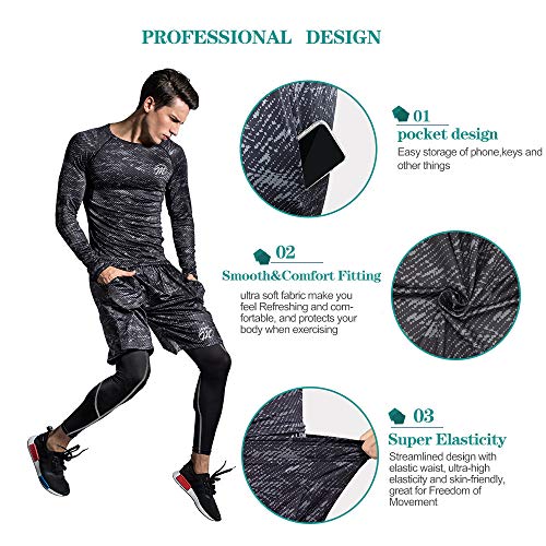 MEETEU Compresión Ropa Deportiva Baselayer Hombre, Secado Rápido Camiseta de Compresion，Gym Pantalones Corto Leggings Short para Running Fitness