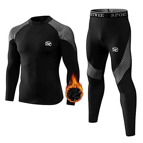 MEETWEE Set de Ropa Interior Térmica Hombre, Invierno Funcional Conjuntos Térmicos Manga Larga Camiseta Pantalones Largos de Compresión para Esquí Running Montaña Ciclismo Fitness Deportes