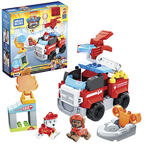 Mega Bloks Patrulla Canina Extinción de incendios de Marshall Bloques de construcción con personajes, juguete para niños +1 año, Mattel GYJ01