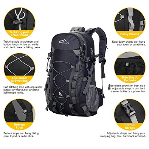 Meisohua Mochila de Senderismo 40L Unisex Mochila Al Aire Libre Viaje Marcha del Deporte Escalada Trekking Camping con Cubierta Lluvia - Negro