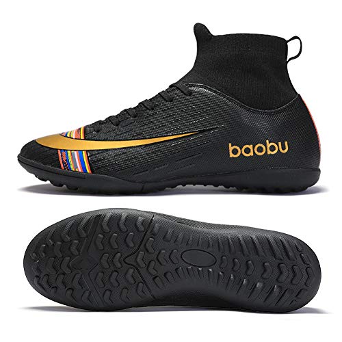 Mengxx High Top Spikes Entrenadores Zapatillas de Deporte Profesionales Zapatos de Competición Hombres Botas de Fútbol Zapatos de Atletismo de Fútbol para Niños (37 EU, Black-TF)