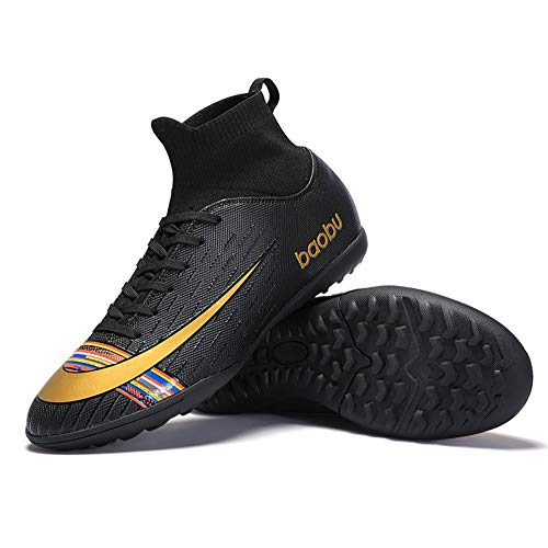 Mengxx High Top Spikes Entrenadores Zapatillas de Deporte Profesionales Zapatos de Competición Hombres Botas de Fútbol Zapatos de Atletismo de Fútbol para Niños (37 EU, Black-TF)