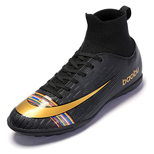 Mengxx High Top Spikes Entrenadores Zapatillas de Deporte Profesionales Zapatos de Competición Hombres Botas de Fútbol Zapatos de Atletismo de Fútbol para Niños (37 EU, Black-TF)