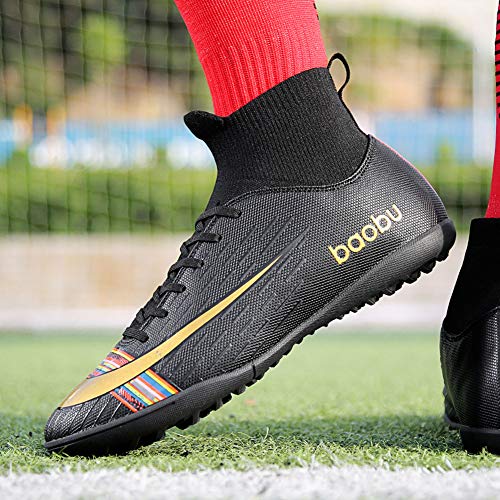 Mengxx High Top Spikes Entrenadores Zapatillas de Deporte Profesionales Zapatos de Competición Hombres Botas de Fútbol Zapatos de Atletismo de Fútbol para Niños (37 EU, Black-TF)