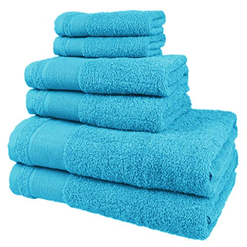 MERCURY TEXTIL - Juego de Toallas, de 100% Algodón Colores Resistentes,Gimnasio, Piscina,Cuarto de Baño,Casa (Azul Turquesa, 2 baño + 2 Manos + 2 bidé)