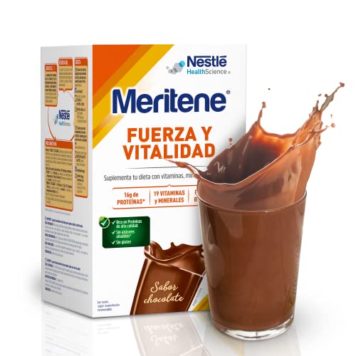 Meritene® FUERZA Y VITALIDAD - Suplementa tu nutrición y mantén tu sistema inmune con vitaminas, minerales y proteínas - Batido de Chocolate - Estuche (15 sobres de 30g)