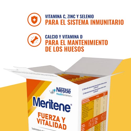 Meritene® FUERZA Y VITALIDAD - Suplementa tu nutrición y mantén tu sistema inmune con vitaminas, minerales y proteínas - Batido de Chocolate - Estuche (15 sobres de 30g)