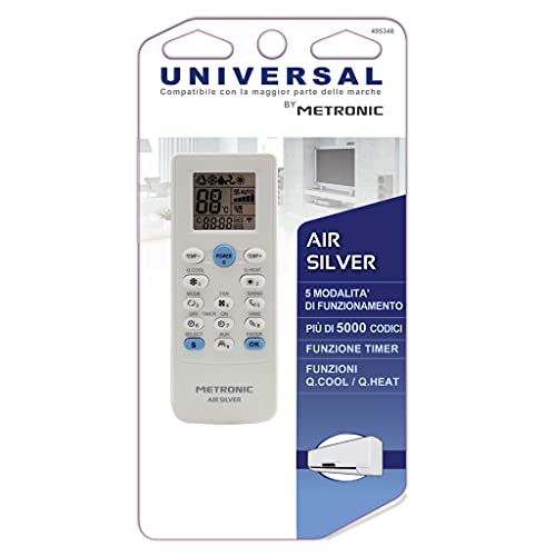 Metronic 495348 - Mando a Distancia Universal para Aire Acondicionado, Mando Universal Aire Acondicionado búsqueda automática o por Modelo, Timer, 5 Modos de Funcionamiento, Blanco