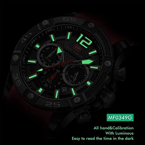 MF MINI FOCUS Reloj deportivo para hombre (multifunción, impermeable, luminoso, calendario) Reloj de pulsera de silicona para hombre, negro,