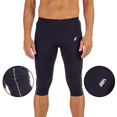 MICO Pantalones Cortos para Correr Elasticos en Tejido Técnico Sensible Eurojersey®, Cordón de la Cintura, Transferencia reflexiva y tuberías, para Hombres Deportes en Color Negro