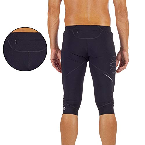 MICO Pantalones Cortos para Correr Elasticos en Tejido Técnico Sensible Eurojersey®, Cordón de la Cintura, Transferencia reflexiva y tuberías, para Hombres Deportes en Color Negro