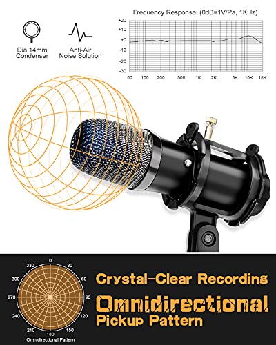 Micrófono PC USB, Micrófono de Condensador PS4 con Trípode para Grabación de Estudio, Audio Chat en Línea para Facebook TIK Tok Skype Youtube, Ordenador Portátil, Tableta, Móvil, Mac, Negro