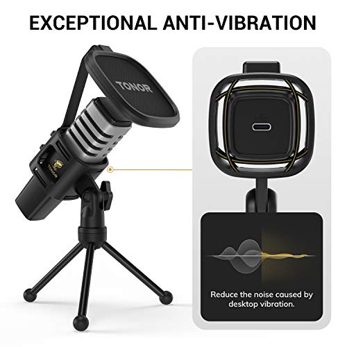 Micrófono USB de Cardioide TONOR para Ordenadores PC, Micrófono con Soporte de Trípode, Filtro Antipop, Soporte Gaming, Streaming, Podcasts, YouTube, Locución, Skype, Twitch, Discord, modelo TC30