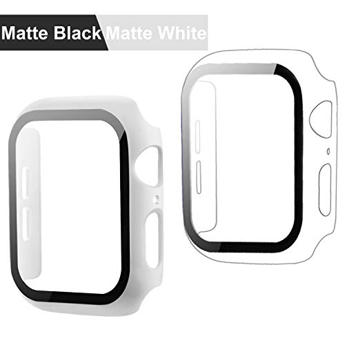 Miimall [2 Piezas Funda Compatible con Apple Watch Series 6 / SE / 5/4 44mm, PC Case con Protector de Pantalla Vidrio Templado [Cubierta Completa] [Anticaída] para iWatch Series 6 / SE / 5/4 44mm
