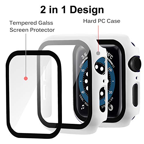 Miimall [2 Piezas Funda Compatible con Apple Watch Series 6 / SE / 5/4 44mm, PC Case con Protector de Pantalla Vidrio Templado [Cubierta Completa] [Anticaída] para iWatch Series 6 / SE / 5/4 44mm