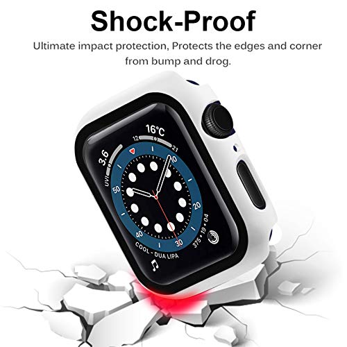 Miimall [2 Piezas Funda Compatible con Apple Watch Series 6 / SE / 5/4 44mm, PC Case con Protector de Pantalla Vidrio Templado [Cubierta Completa] [Anticaída] para iWatch Series 6 / SE / 5/4 44mm