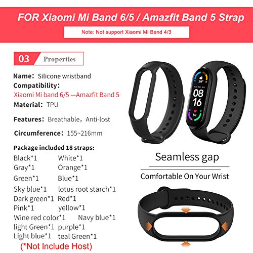 MIJOBS 23 Piezas = 5 TPU Protector + 18 Piezas Correas para Mi Band 6 Pulseras de Repuesto Pulseras de Silicona Compatible con Miband 5 Pulseras Miband 6 Correa Amazfit Band 5 Correas de Deportivas