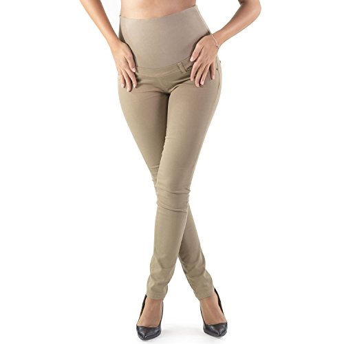 Milano Basic - Vaqueros Premamà, la Prenda Esencial para tu guardarropa de Embarazada - Made in Italy (46, Beige)