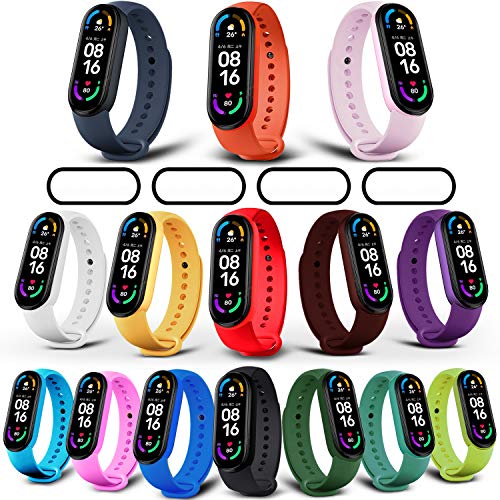 Milomdoi [19 Articulos] 15 Colors Correas + 4 Pacs TPU Protector Pantalla Pulsera para Xiaomi Mi Band 6/Mi Band 5, Silicona Correa de Repuesto Suave-Coloridos19