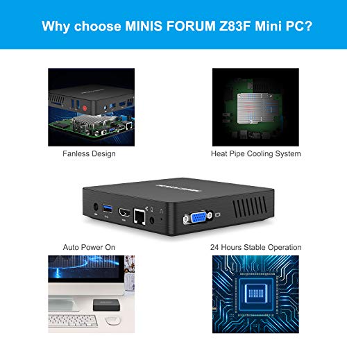 Mini PC, Procesador Intel Atom X5-Z8350 sin Ventilador CPU de 4 GB DDR / 64 GB eMMC Mini Ordenador de Escritorio con Windows 10 Pro, conexión HDMI + VGA, Banda Dual WiFi 2.4/5.0 G, BT, USB 3.0