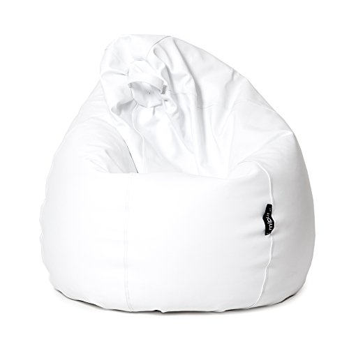 MiPuf - Puff de Pera Original Tamaño XL - 130x80x80 cm - Tejido Polipiel Alta Resistencia - Doble Costura y Doble Cremallera - Relleno Incluido - Blanco - 4 años de Garantía