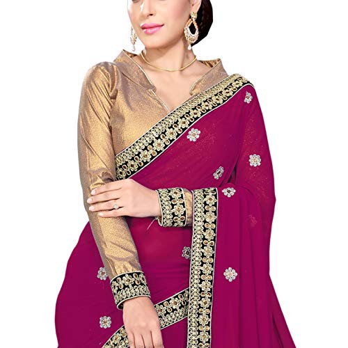 Mirchi Fashion Disfraz de Bollywood para mujer, vestido indio sari con parte superior sin enganchar, magenta, Talla única