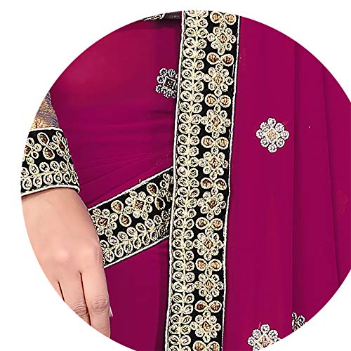 Mirchi Fashion Disfraz de Bollywood para mujer, vestido indio sari con parte superior sin enganchar, magenta, Talla única
