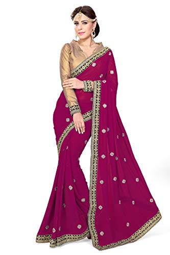 Mirchi Fashion Disfraz de Bollywood para mujer, vestido indio sari con parte superior sin enganchar, magenta, Talla única