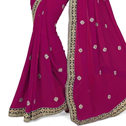 Mirchi Fashion Disfraz de Bollywood para mujer, vestido indio sari con parte superior sin enganchar, magenta, Talla única