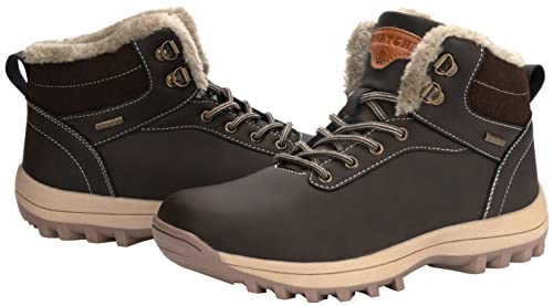 Mishansha Mujer Hombre Botas para Invierno con Forro Cálidas Zapatos para Caminar Senderismo y Trekking - Calentitas Cómodas Antideslizantes(Marrón, 41 EU)