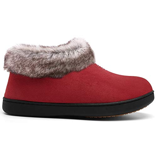 Mishansha Mujer Invierno Antideslizantes Cálido Zapatillas de Estar por Casa Espuma Viscoelástica Pantuflas Felpa Mocasines Comodos, Rojo 37