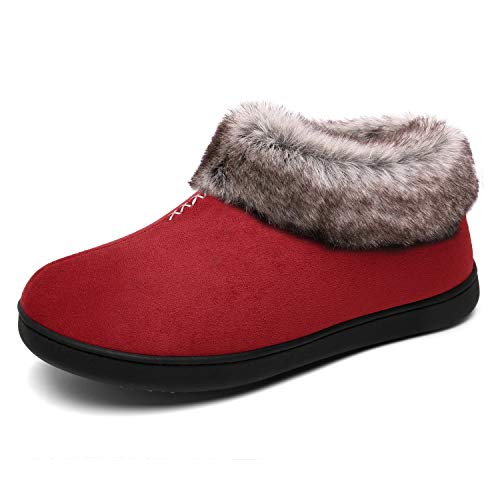 Mishansha Mujer Invierno Antideslizantes Cálido Zapatillas de Estar por Casa Espuma Viscoelástica Pantuflas Felpa Mocasines Comodos, Rojo 37