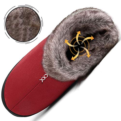 Mishansha Mujer Invierno Antideslizantes Cálido Zapatillas de Estar por Casa Espuma Viscoelástica Pantuflas Felpa Mocasines Comodos, Rojo 37