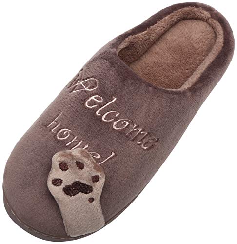 Mishansha Mujer Zapatillas de Casa Hombre Zapatillas de Estar de Invierno Cálido Felpa Dibujos Animados Gato Antideslizante Pantuflas, Cat-Marrón, 41/42 EU=42/43 CN