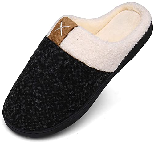 Mishansha Zapatillas de Casa Hombre Pantuflas Antideslizantes Mujer Cálido y Confortable Zapatillas de Espuma Viscoelástica Negro, Gr.46/47 EU