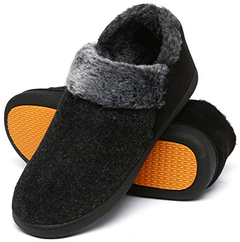 Mishansha Zapatillas de Casa Invierno Hombre Pantuflas Antideslizante Zapatos Espuma Viscoelástica con Cálido Forrado Negro Ahumado Gr.42